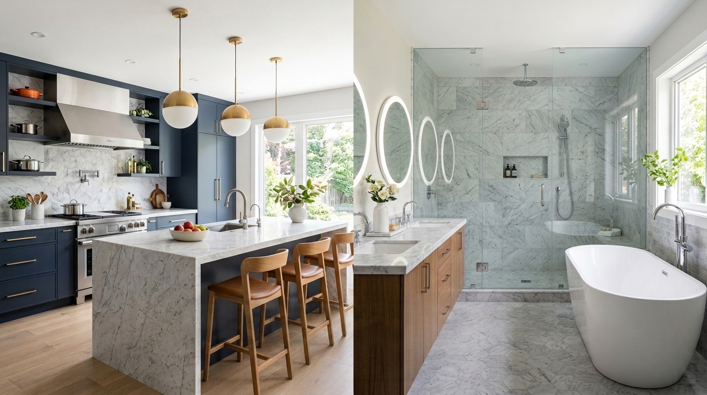 Modern kitchen and bathroom